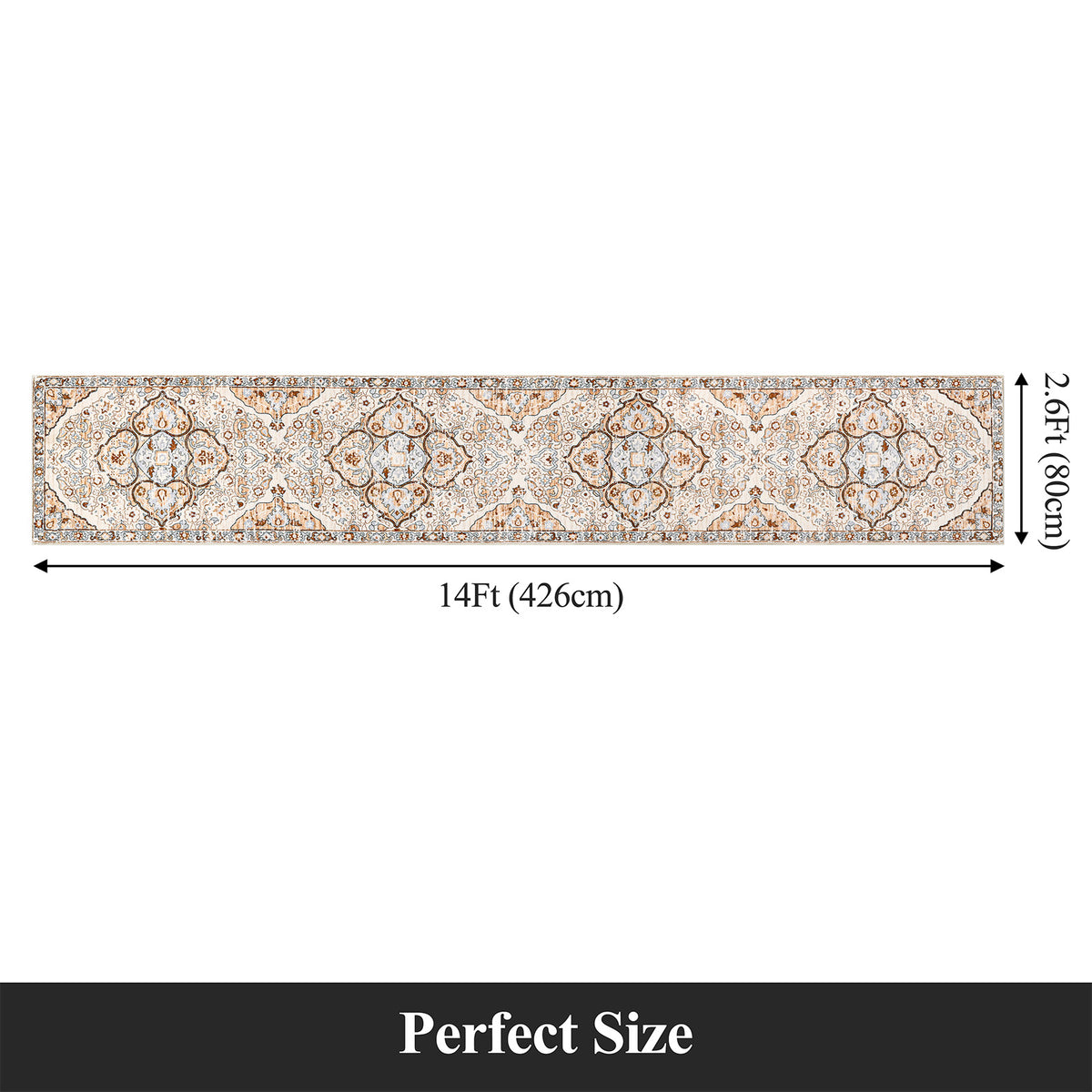 MeyJey Boho Indoor Hallway Runner Rug, Oriental Non Slip Machine Washable Area Rug Distressed Vintage Floor Carpet for Bedroom Kitchen Dinning/Living/Laundry Room, Cream/Orange