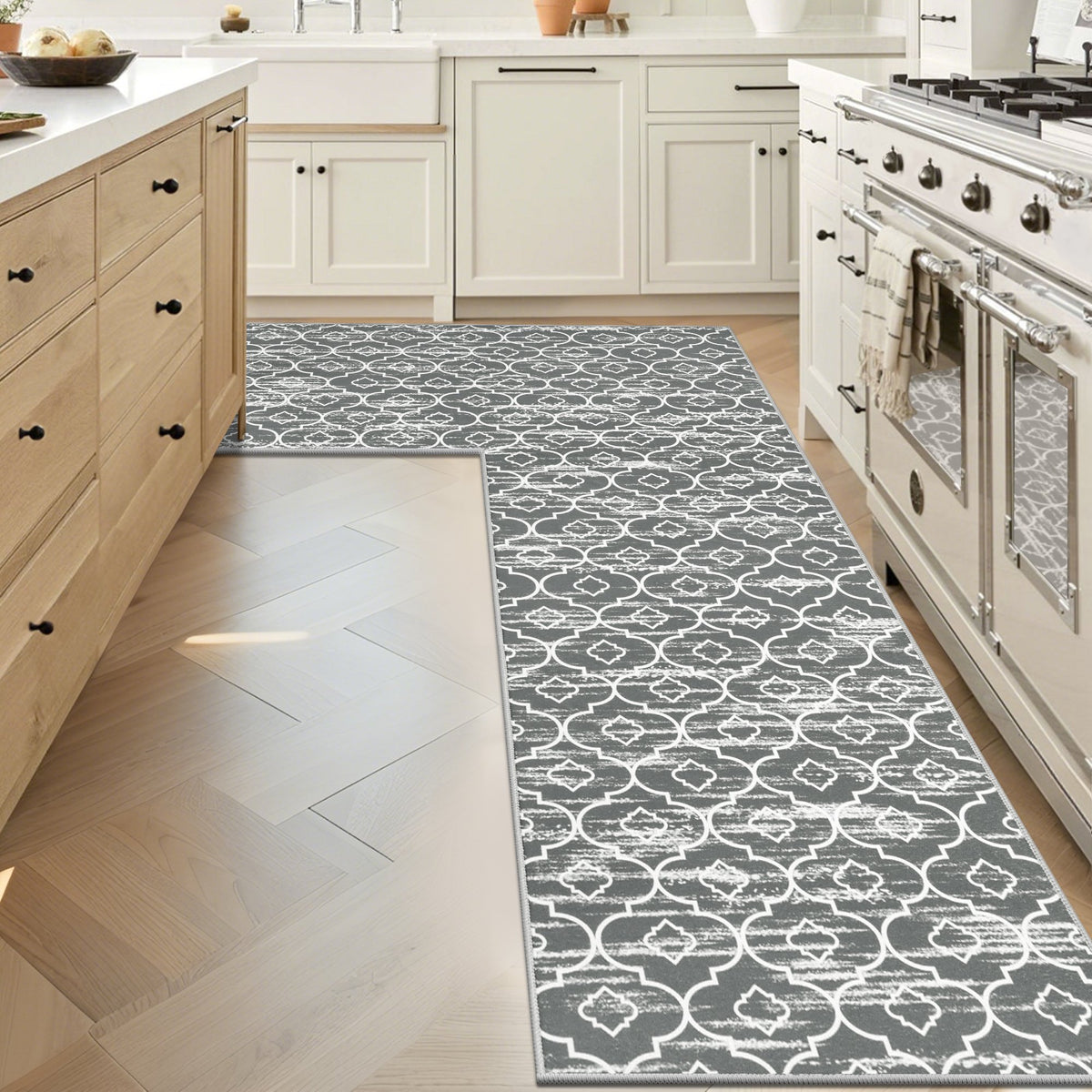 MeyJey L Shape Kitchen Mat, Anti-Slip Corner Kitchen rug for Floor, 1 Piece L Shape Rug, Absorbent Runner in Front of Sink, Washable Floor Rugs for Home,Kitchen(L-24”x 71”x 71”)