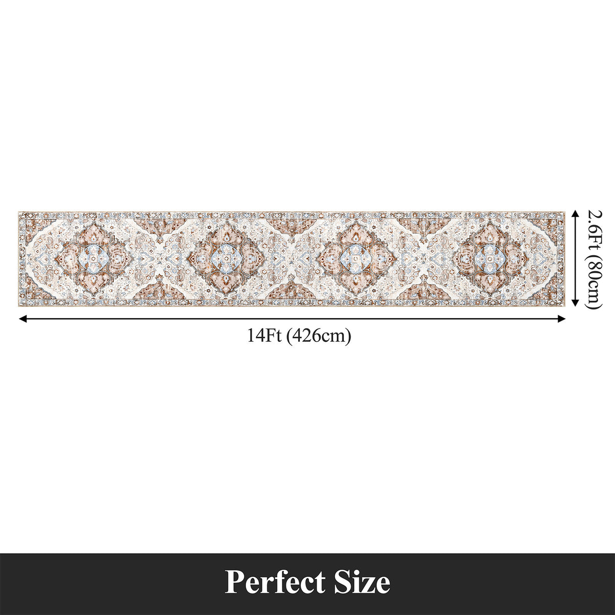 MeyJey Boho Indoor Hallway Runner Rug Oriental Non Slip Machine Washable Area Rug Distressed Vintage Floor Carpet for Bedroom Kitchen Dinning/Living/Laundry Room