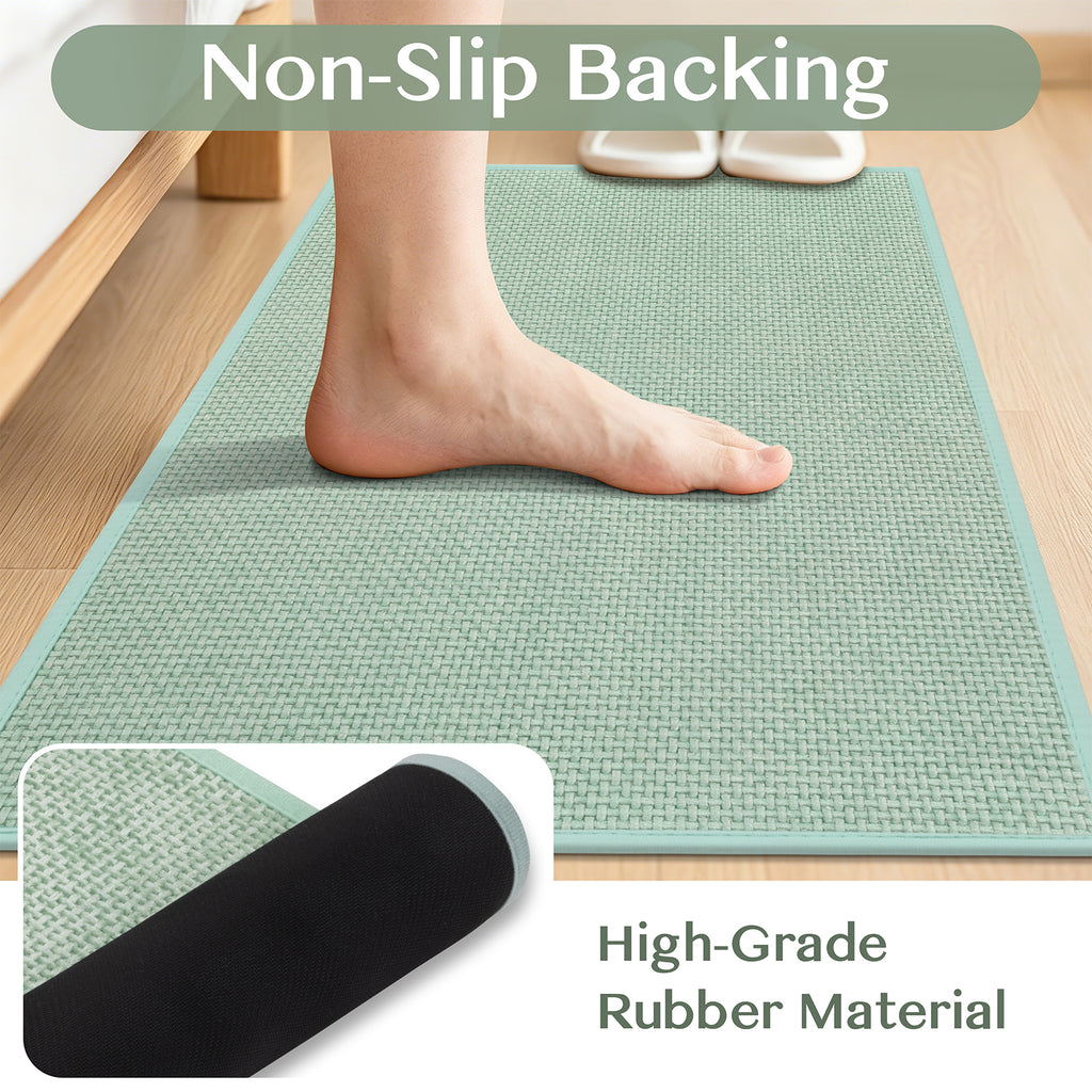 Ileading 3pcs Bathroom Rugs Set with U-Shaped Mat, Non Slip, Soft, Absorbent Bath Mats for Tub, Shower, Toilet 18"x26"+18"x48"+U Shape 20"x24" Green