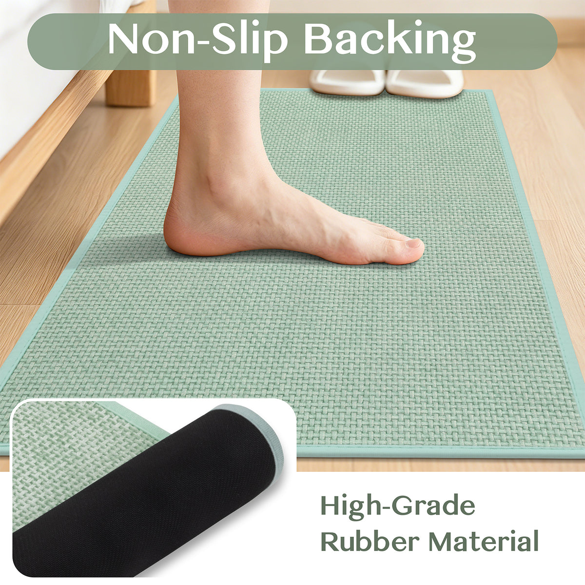 Ileading 3pcs Bathroom Rugs Set with U-Shaped Mat, Non Slip, Soft, Absorbent Bath Mats for Tub, Shower, Toilet 18"x26"+18"x48"+U Shape 20"x24" Green
