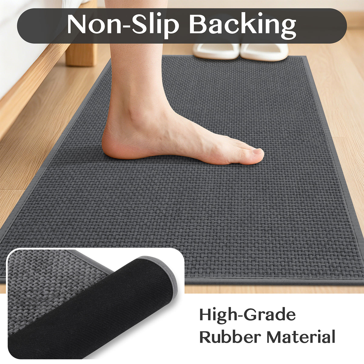 Ileading 3pcs Bathroom Rugs Set with U-Shaped Mat, Non Slip, Soft, Absorbent Bath Mats for Tub, Shower, Toilet 18"x26"+18"x48"+U Shape 20"x24" Gray