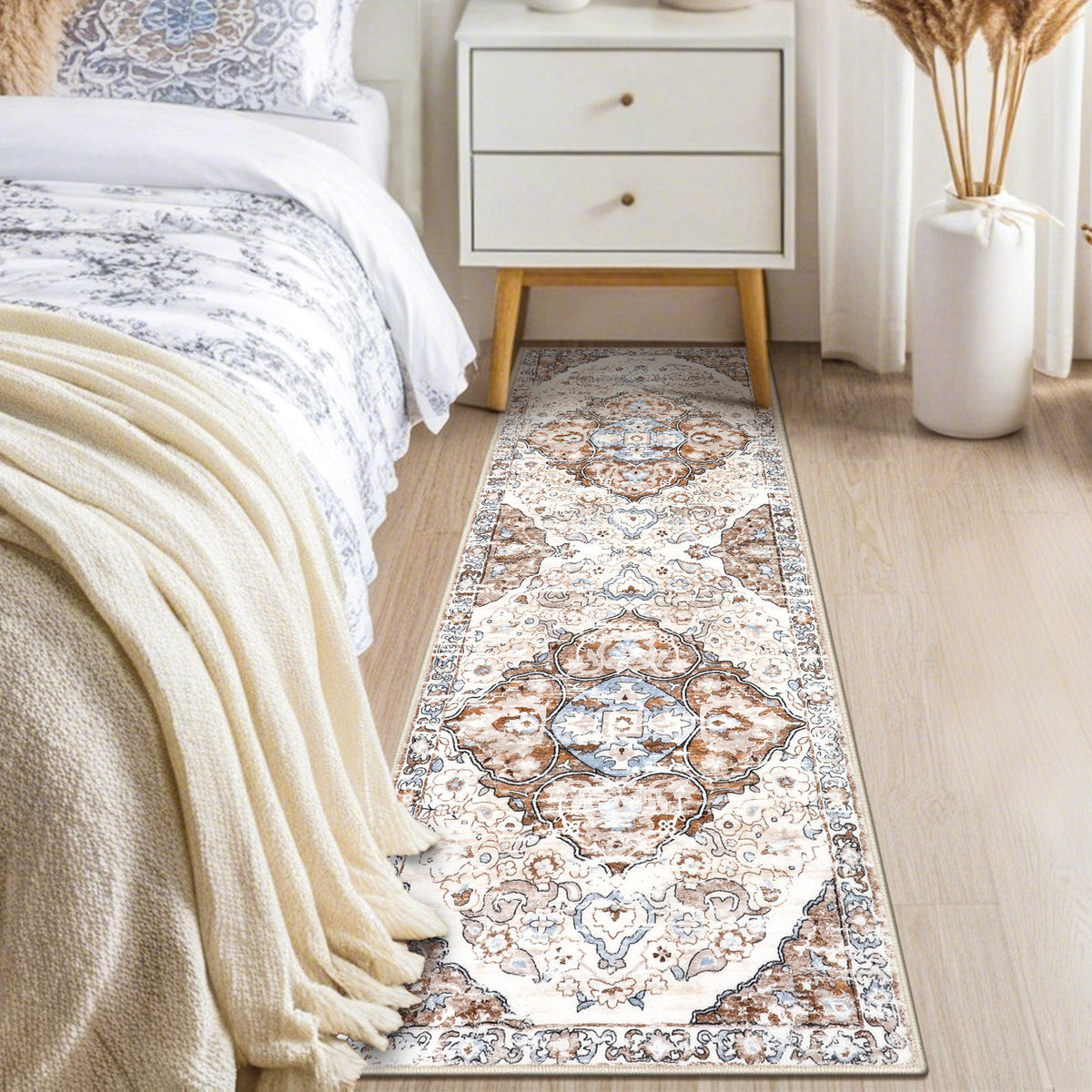 MeyJey Boho Indoor Hallway Runner Rug Oriental Non Slip Machine Washable Area Rug Distressed Vintage Floor Carpet for Bedroom Kitchen Dinning/Living/Laundry Room