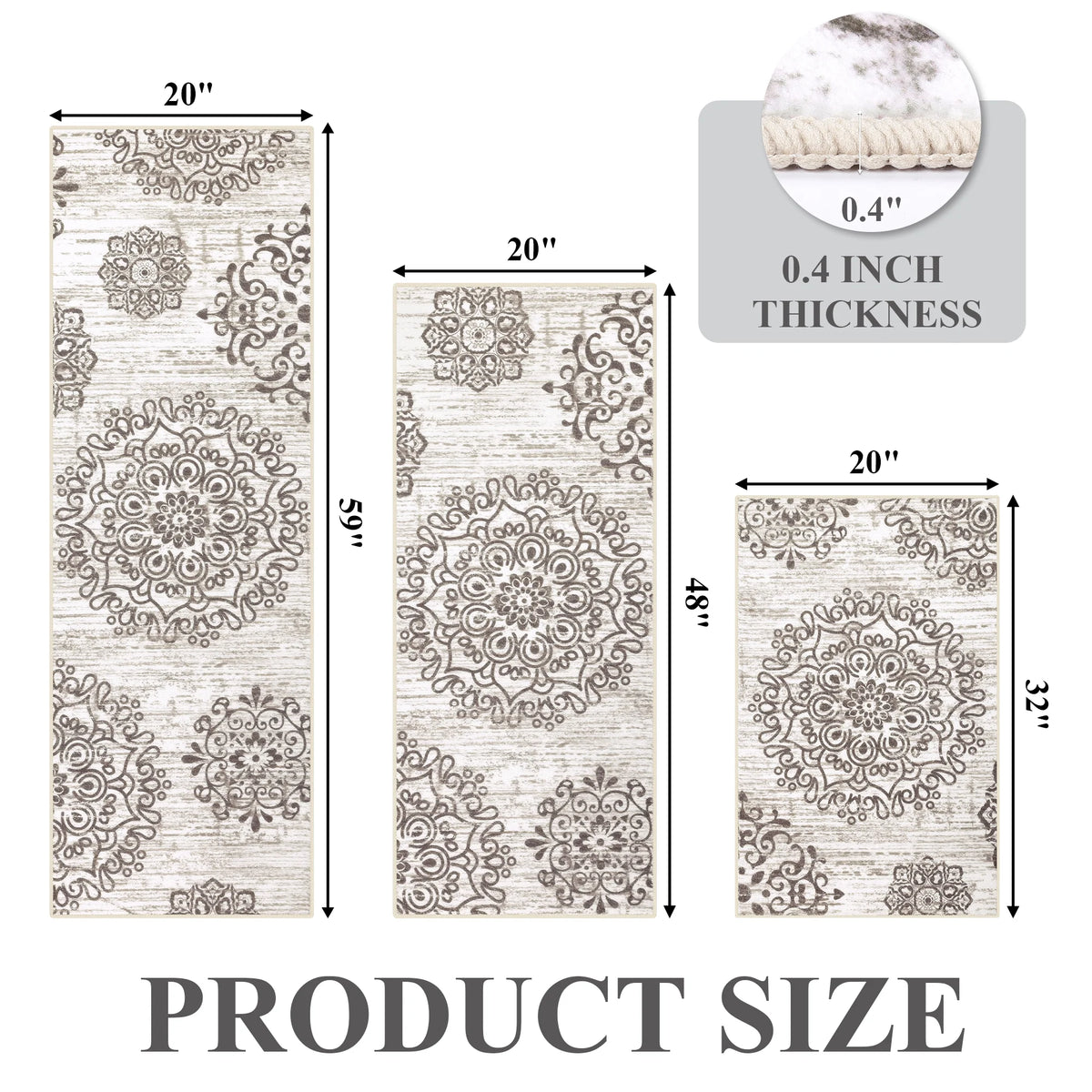 MeyJey Vintage Kitchen Rug Set, 3 Piece Non-Slip Kitchen Mat Machine Washable Runner Rug for Home Floor and Living Room