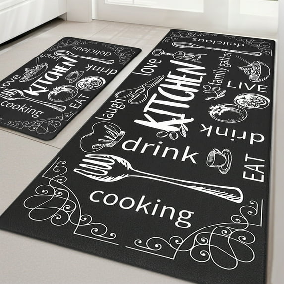 MeyJey Farmhouse Kitchen Rug Set of 2, Non-Slip Anti-Fatigue Waterproof Cushioned Mat for Kitchen, Dining & Laundry Room, 20"x31.5"+20"x59"