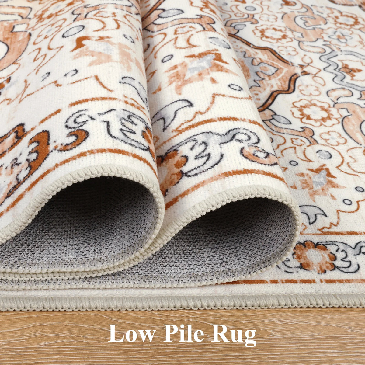 MeyJey Boho Indoor Living Room Area RugNon-Slip Machine Washable Vintage Oriental Distressed Floor Carpet for Bedroom Dining Kitchen Hallway Nursery, Cream/Orange
