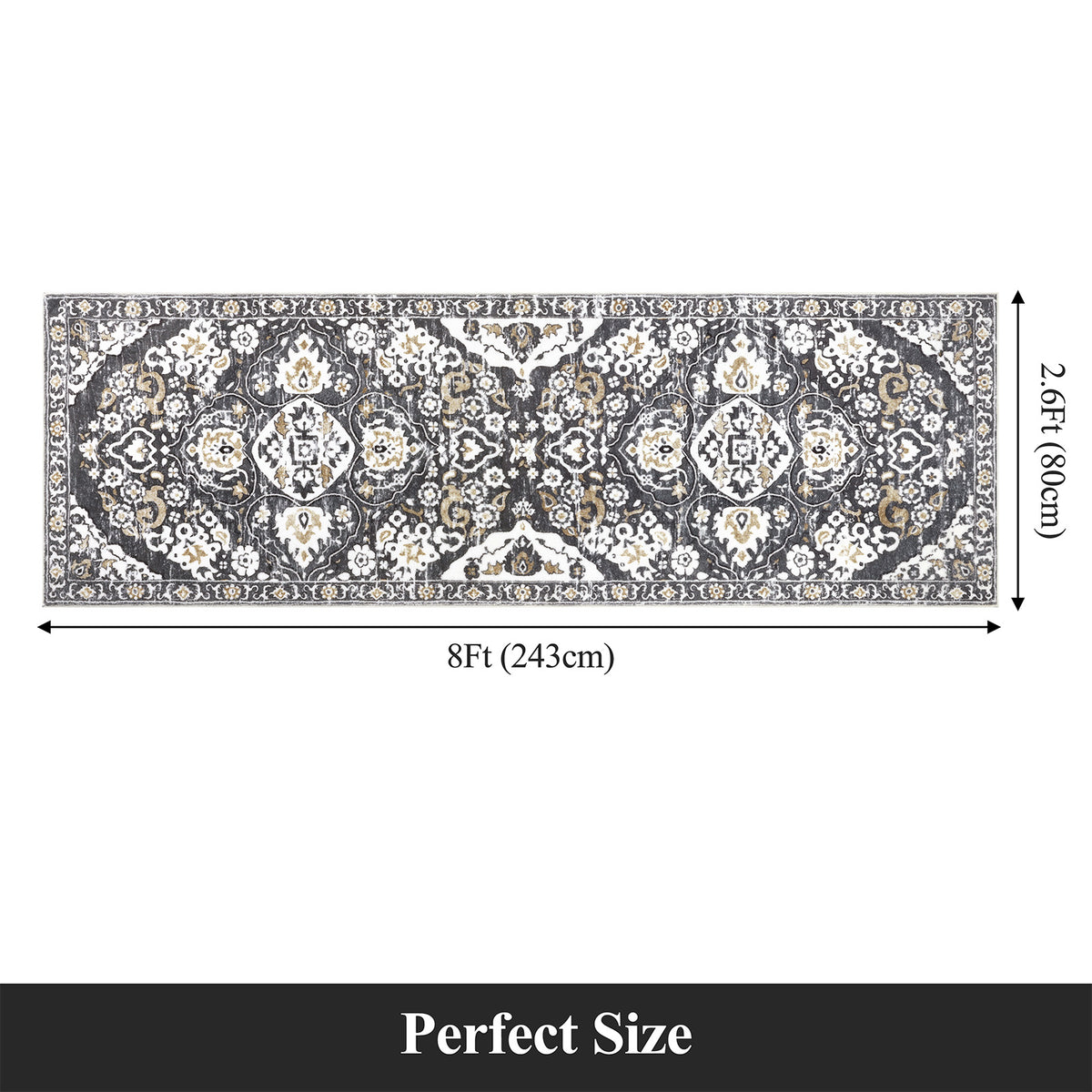 MeyJey Boho Indoor Hallway Runner Rug, Oriental Non Slip Machine Washable Area Rug Distressed Vintage Floor Carpet for Bedroom Kitchen Dinning/Living/Laundry Room