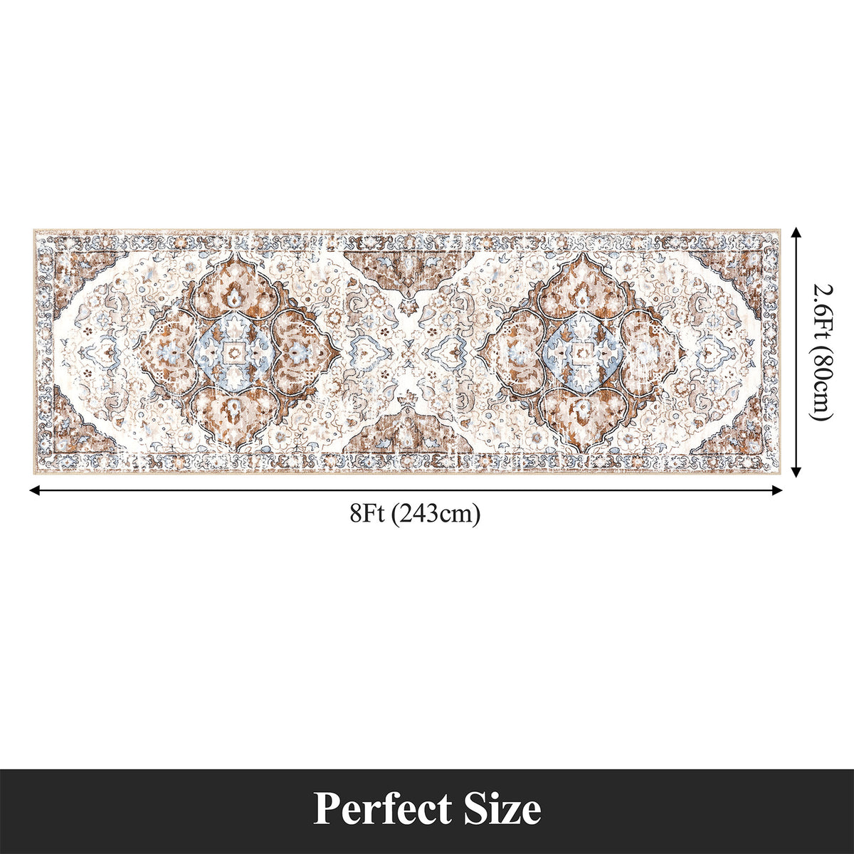 MeyJey Boho Indoor Hallway Runner Rug Oriental Non Slip Machine Washable Area Rug Distressed Vintage Floor Carpet for Bedroom Kitchen Dinning/Living/Laundry Room