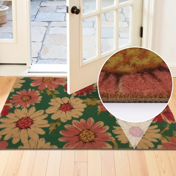 MeyJey Doormat Floral for Indoor Outdoor, Non Slip Door Mat Absorbent Utility Entryway Rug for Front Back Door, Dirt Trapper, All Season