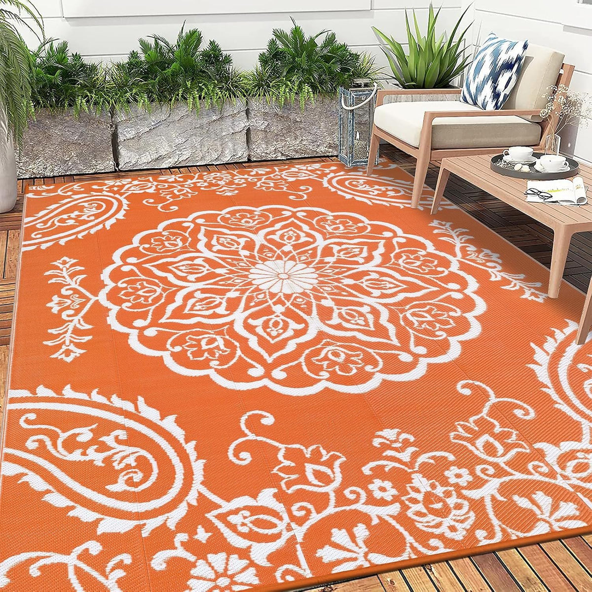 MeyJey Outdoor Rugs for Patio, Patio Rug Waterproof RV Mats, Plastic Straw Camping Area Rug for Indoor Porch Balcony Beach Mat