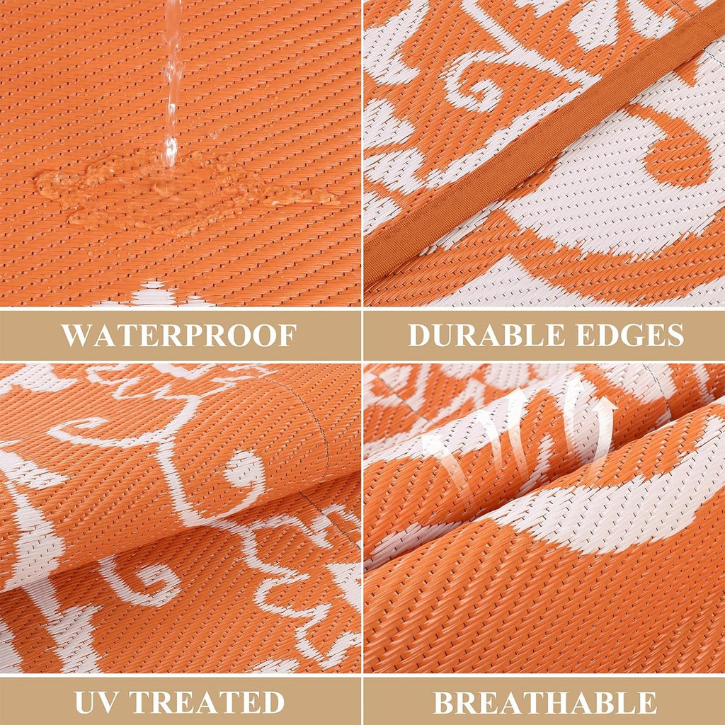 MeyJey Outdoor Rugs for Patio, Patio Rug Waterproof RV Mats, Plastic Straw Camping Area Rug for Indoor Porch Balcony Beach Mat