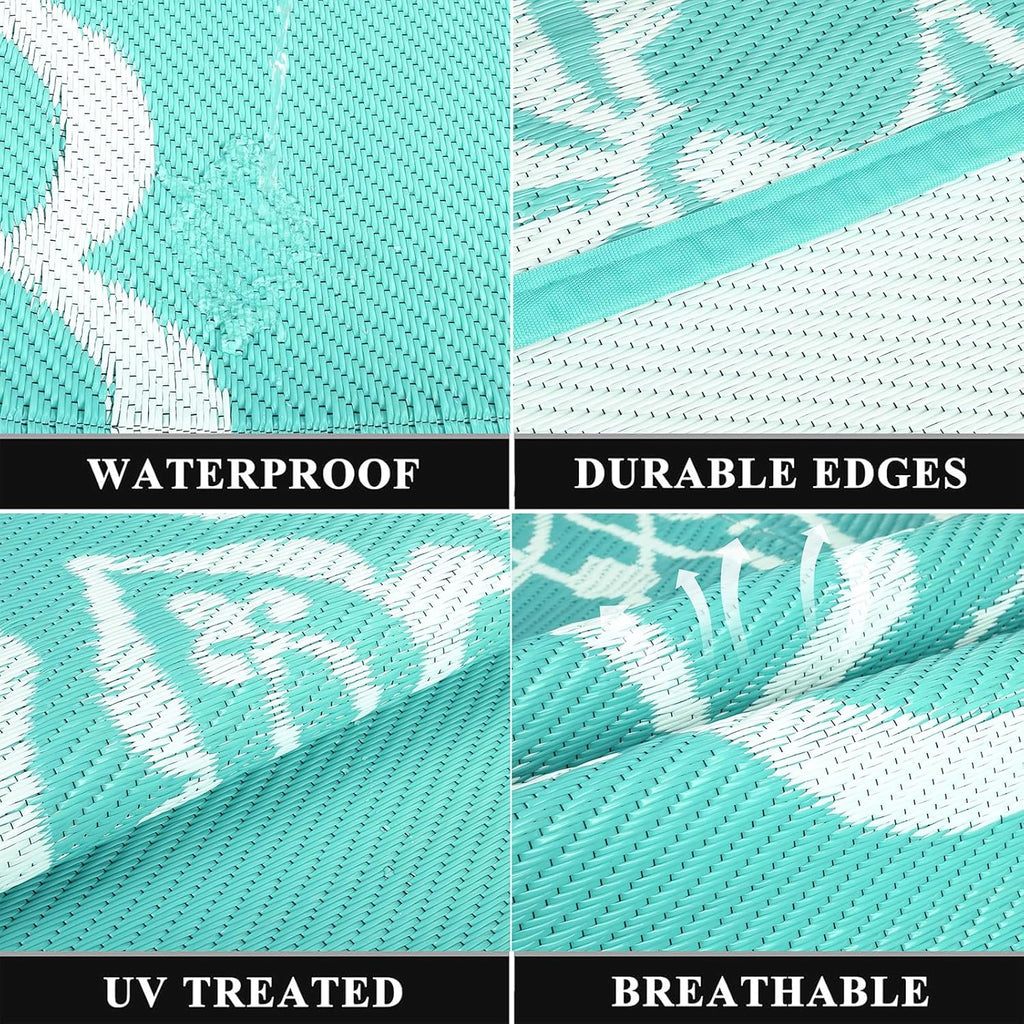 MeyJey Outdoor Rugs for Patio, Patio Rug Waterproof RV Mats, Plastic Straw Camping Area Rug for Indoor Porch Balcony Beach Mat