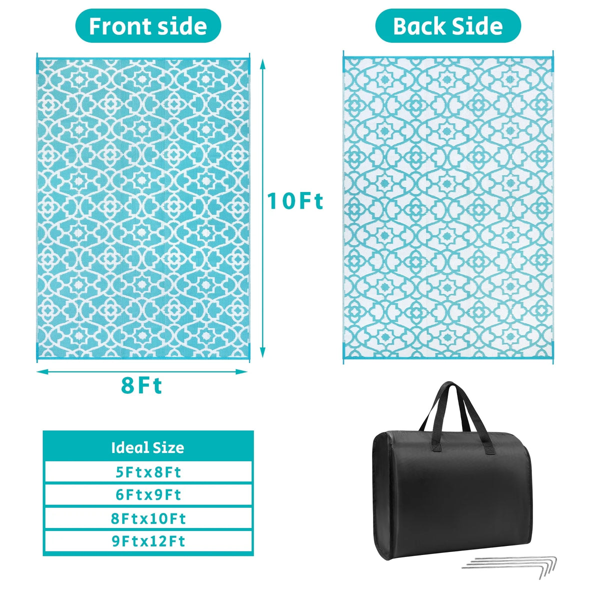 MeyJey  Outdoor Rug Reversible Waterproof Oversize Indoor/Outdoor Plastic Mat for RV, Camping, Patio, Teal