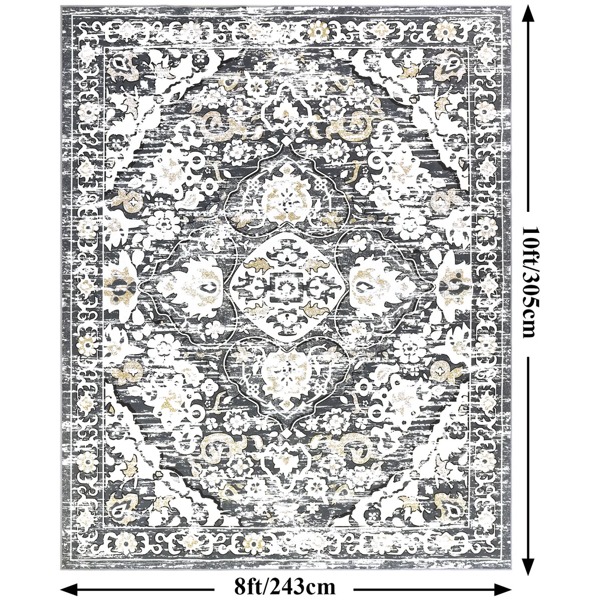 MeyJey Boho Indoor Living Room Area Rug, Non-Slip Machine Washable Vintage Oriental Distressed Floor Carpet for Bedroom Dining Kitchen Hallway Nursery, Gray/Brown