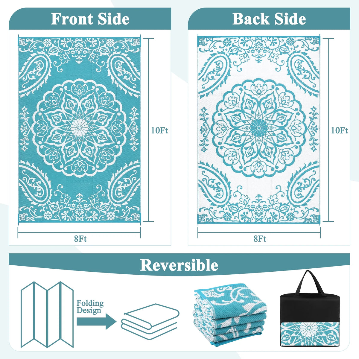 MeyJey Outdoor Rug, Reversible Waterproof Area Rug, Plastic Mat for RV Patio Camping