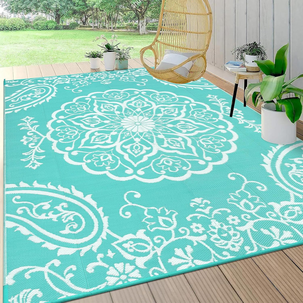 MeyJey Outdoor Rugs for Patio, Patio Rug Waterproof RV Mats, Plastic Straw Camping Area Rug for Indoor Porch Balcony Beach Mat