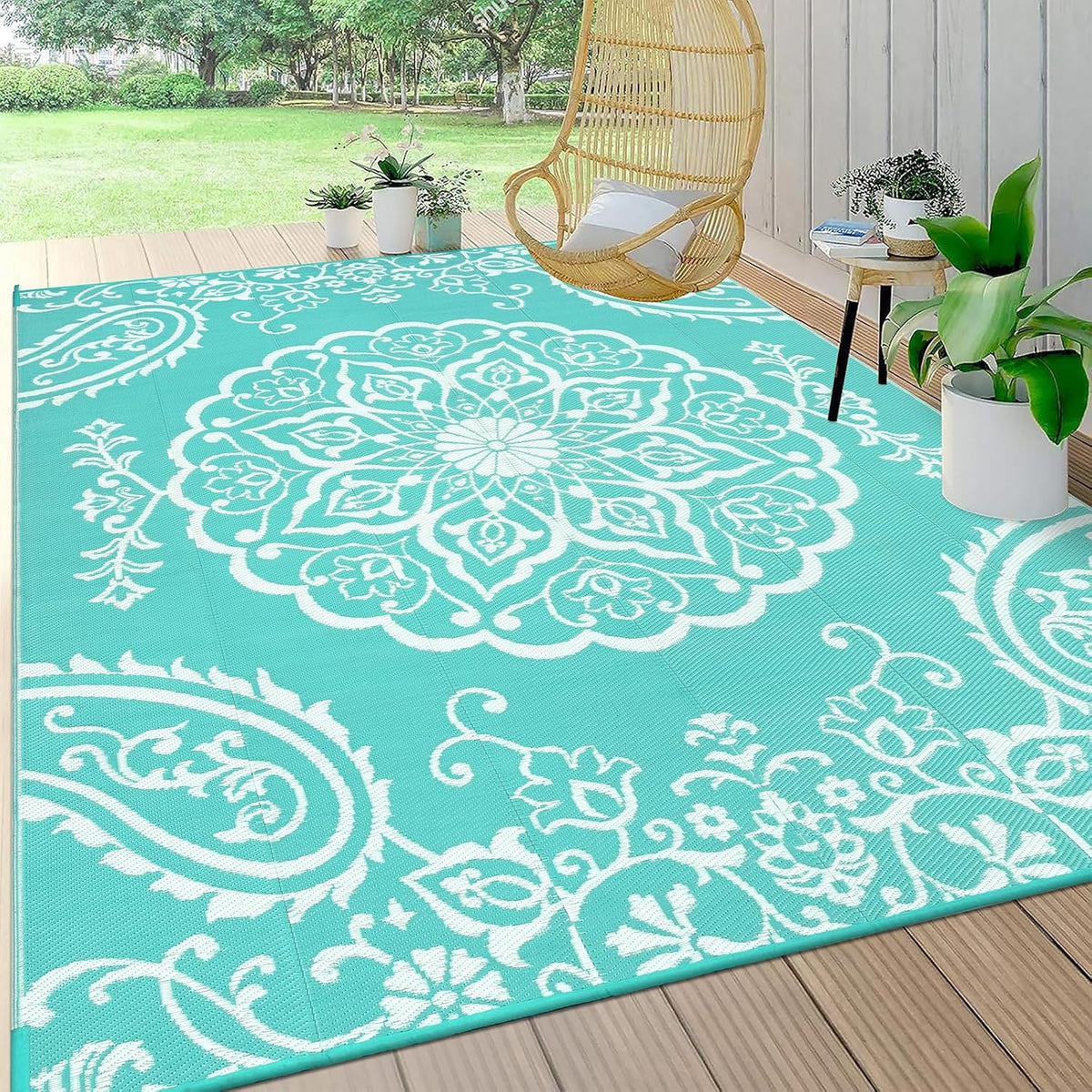 MeyJey Outdoor Rugs for Patio, Patio Rug Waterproof RV Mats, Plastic Straw Camping Area Rug for Indoor Porch Balcony Beach Mat