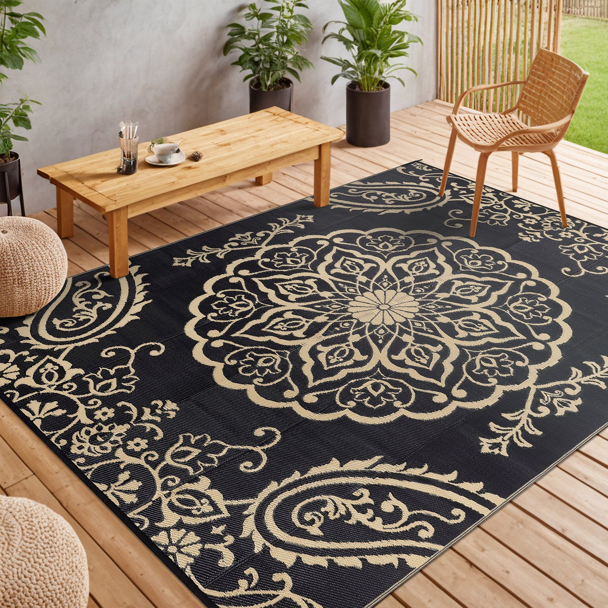 MeyJey Outdoor Rugs for Patio, Patio Rug Waterproof RV Mats, Plastic Straw Camping Area Rug for Indoor Porch Balcony Beach Mat