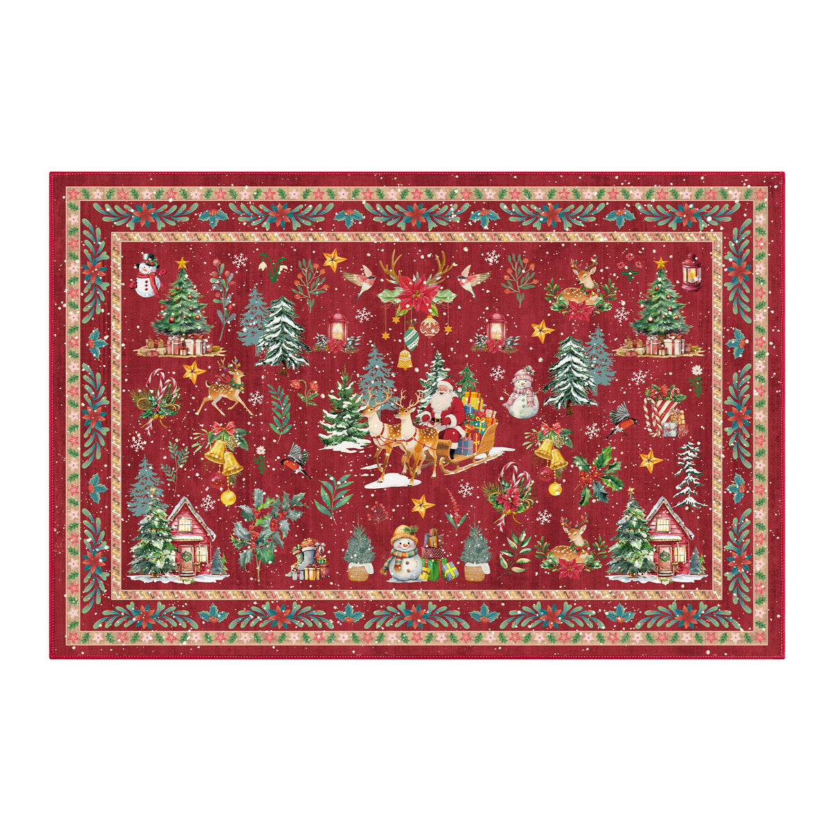 MeyJey 32"x48" Christmas Door Mat, Christmas Snowman Reindeer pattern Doormat, Non Slip Red Front Door Mats for Entryway Indoor Outdoor, Washable Low Profile Floor Carpet for Xmas Holiday Decor