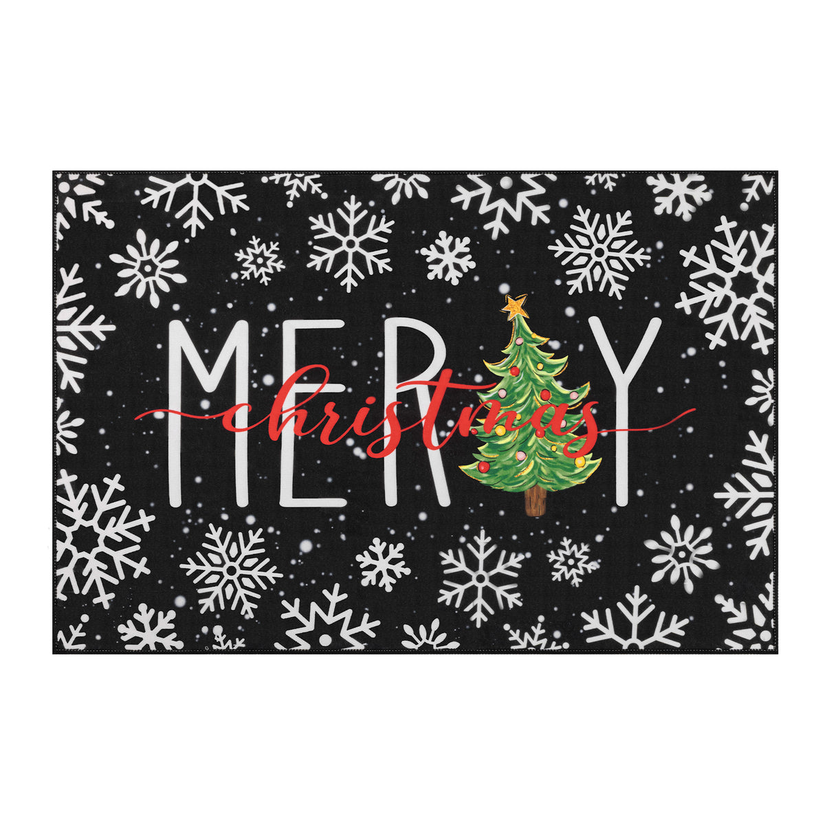 MeyJey 32"x48" Christmas Door Mat, Christmas snowflake pattern Doormat, Non Slip Red Front Door Mats for Entryway Indoor Outdoor, Washable Low Profile Floor Carpet for Xmas Holiday Decor