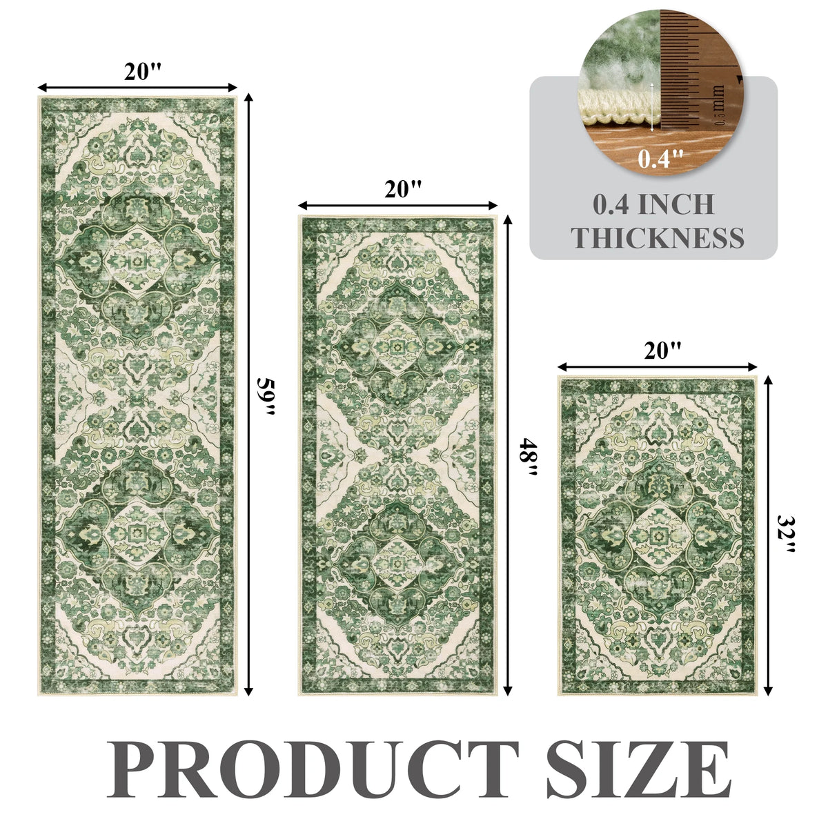MeyJey Boho Kitchen Rug and Mat Set 3 Piece, Non-Slip Machine Washable Rugs for Kitchen Floor Dining/Laundry/Living Room