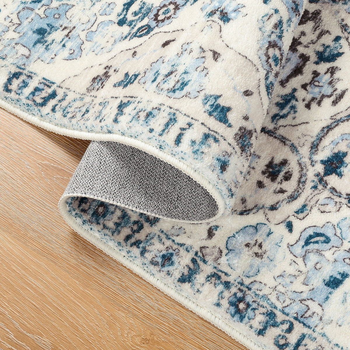 MeyJey Boho Indoor Hallway Runner Rug, Oriental Non Slip Machine Washable Area Rug Distressed Vintage Floor Carpet for Bedroom Kitchen Dinning/Living/Laundry Room, Blue/Beige