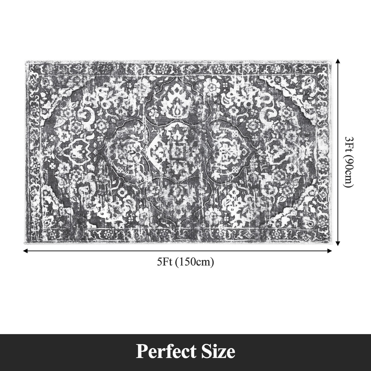 MeyJey Boho Indoor Hallway Runner Rug, Oriental Non Slip Machine Washable Area Rug Distressed Vintage Floor Carpet for Bedroom Kitchen Dinning/Living/Laundry Room, Gray
