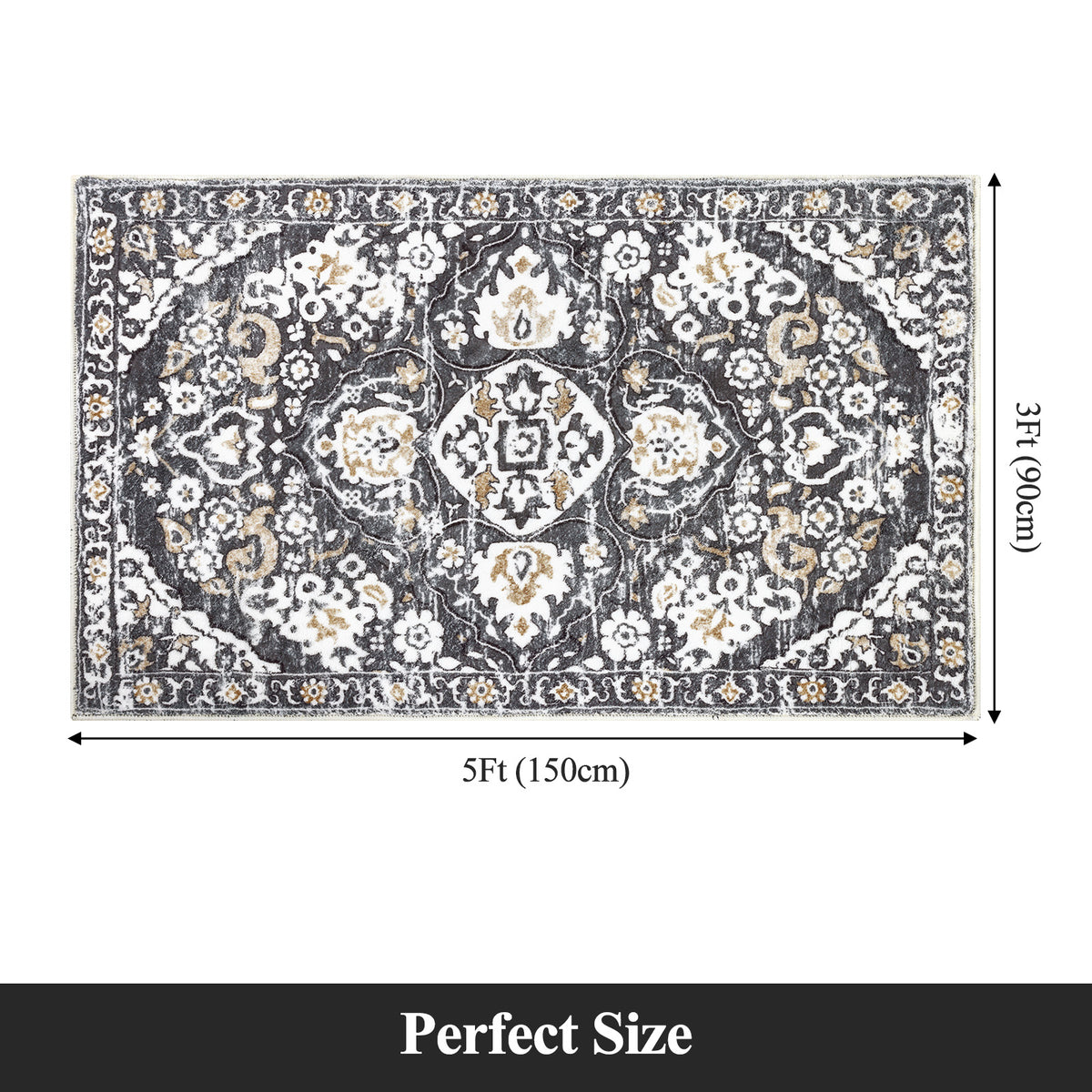 MeyJey Boho Indoor Hallway Runner Rug, Oriental Non Slip Machine Washable Area Rug Distressed Vintage Floor Carpet for Bedroom Kitchen Dinning/Living/Laundry Room