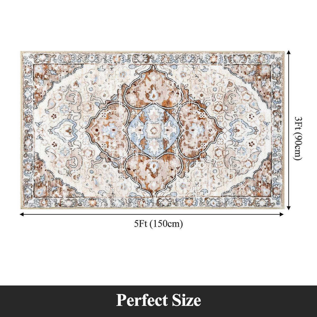 MeyJey Boho Indoor Hallway Runner Rug Oriental Non Slip Machine Washable Area Rug Distressed Vintage Floor Carpet for Bedroom Kitchen Dinning/Living/Laundry Room
