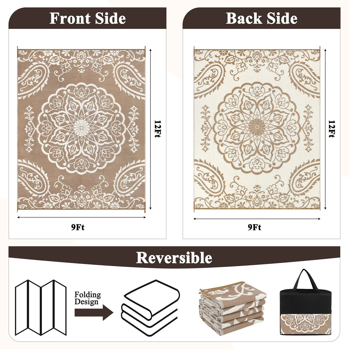 MeyJey Outdoor Rug, Reversible Waterproof Area Rug, Plastic Mat for RV Patio Camping