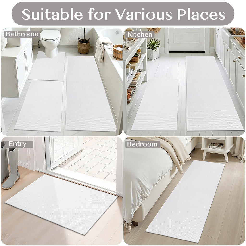 Ileading 3pcs Bathroom Rugs Set with U-Shaped Mat, Non Slip, Soft, Absorbent Bath Mats for Tub, Shower, Toilet 18"x26"+18"x48"+U Shape 20"x24" White
