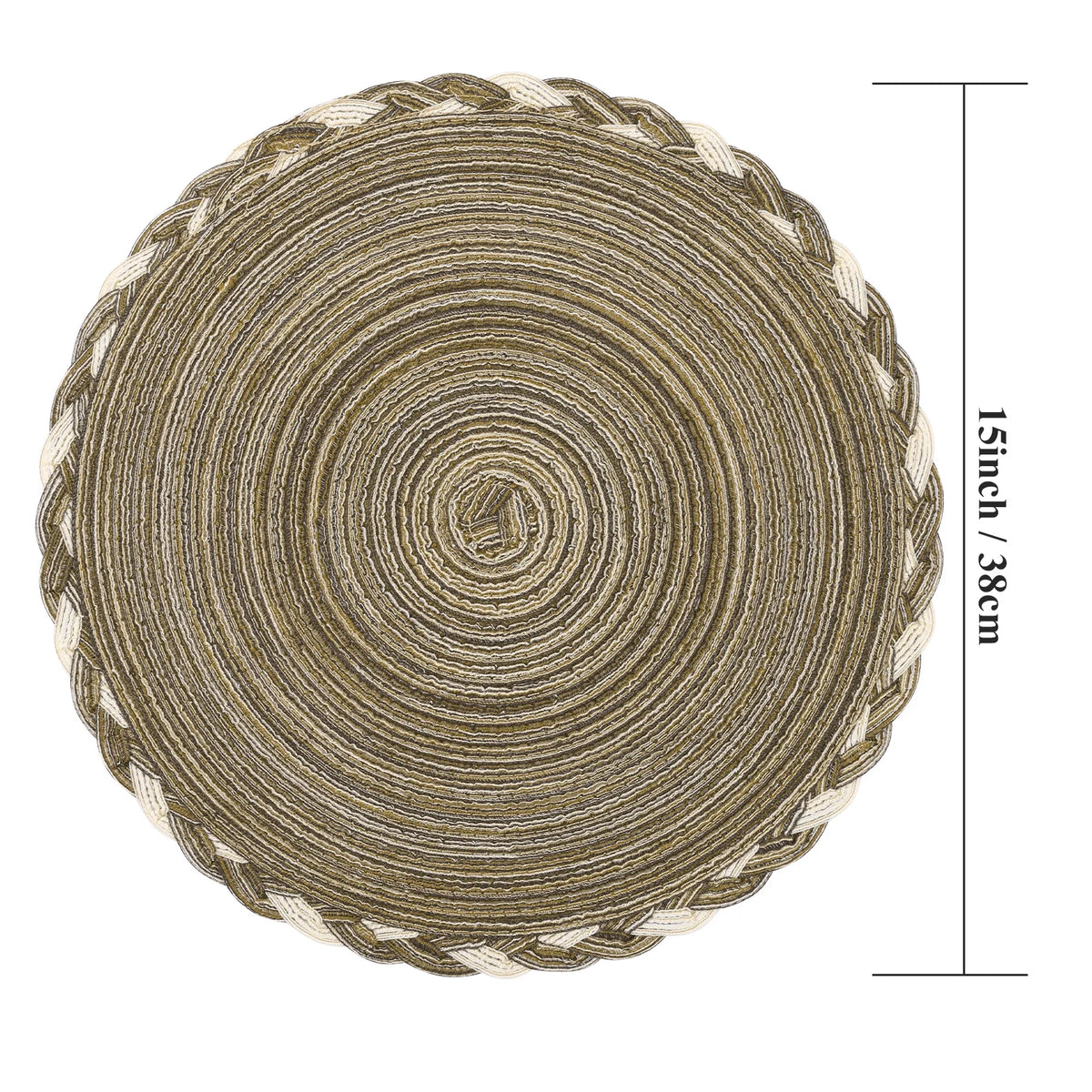MeyJey 15" Braid Round Placemat Set of 6, Large Cotton Woven Non-Slip Placemat Set of 6 Heat Resistant Placemat 6 Piece, Coffee