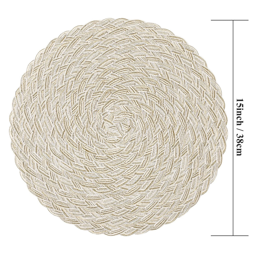 MeyJey 15" Braid Round Placemat Set of 6, Large Cotton Woven Non-Slip Placemat Set of 6 Heat Resistant Placemat 6 Piece, Coffee