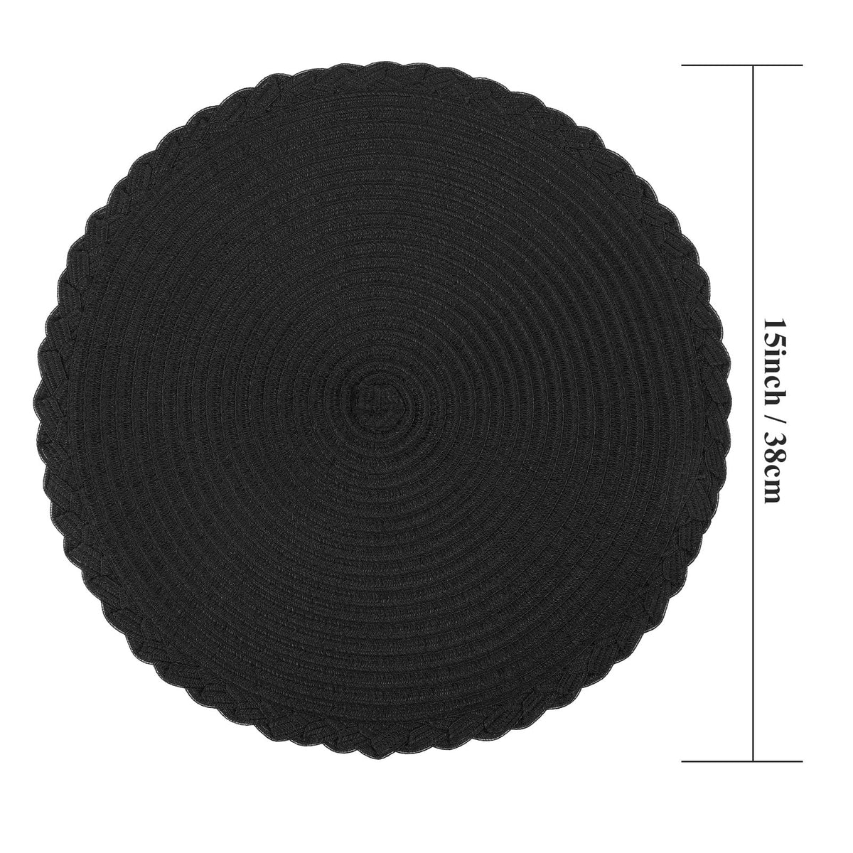 MeyJey 15" Braid Round Placemat Set of 6, Large Cotton Woven Non-Slip Placemat Set of 6 Heat Resistant Placemat 6 Piece, Coffee