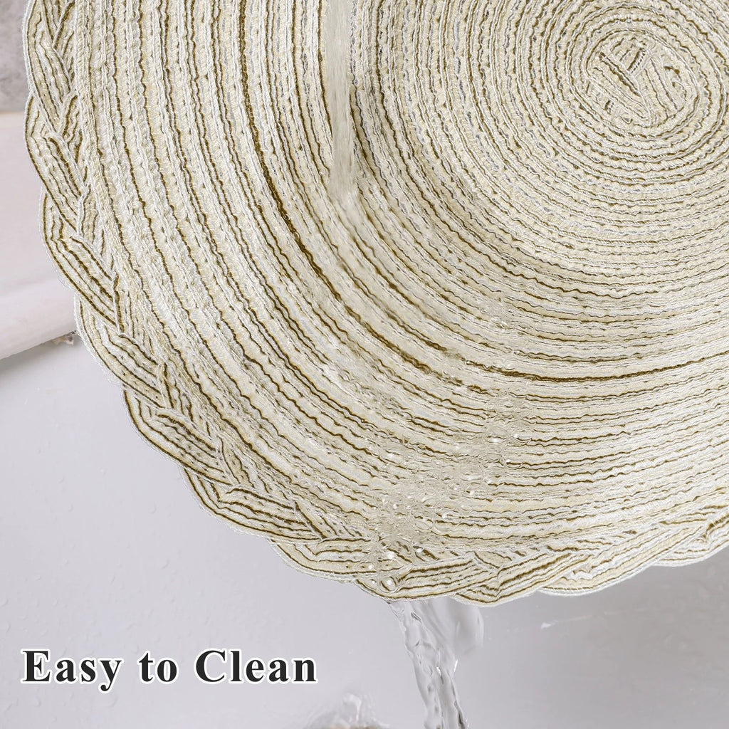 MeyJey 15" Braid Round Placemat Set of 6, Large Cotton Woven Non-Slip Placemat Set of 6 Heat Resistant Placemat 6 Piece, Coffee
