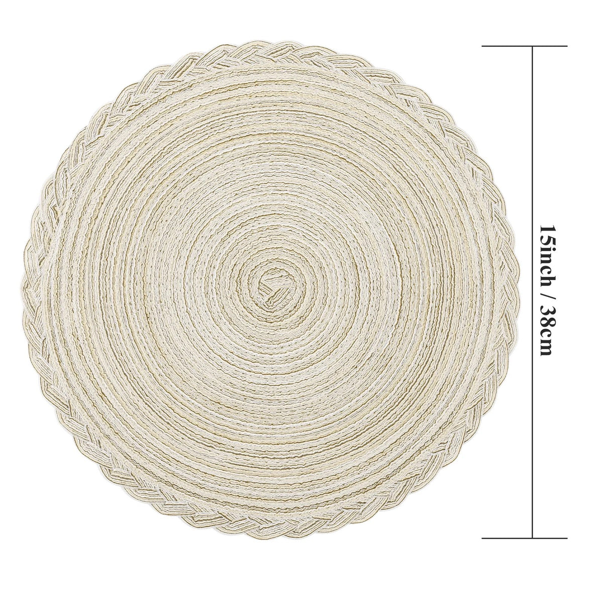 MeyJey 15" Braid Round Placemat Set of 6, Large Cotton Woven Non-Slip Placemat Set of 6 Heat Resistant Placemat 6 Piece, Coffee
