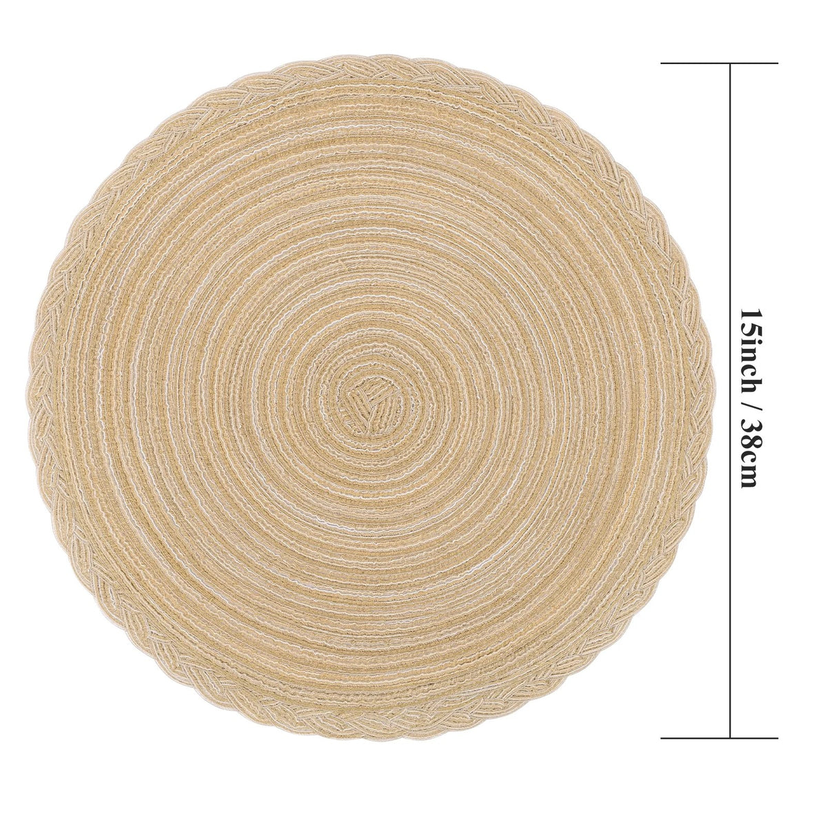 MeyJey 15" Braid Round Placemat Set of 6, Large Cotton Woven Non-Slip Placemat Set of 6 Heat Resistant Placemat 6 Piece, Coffee