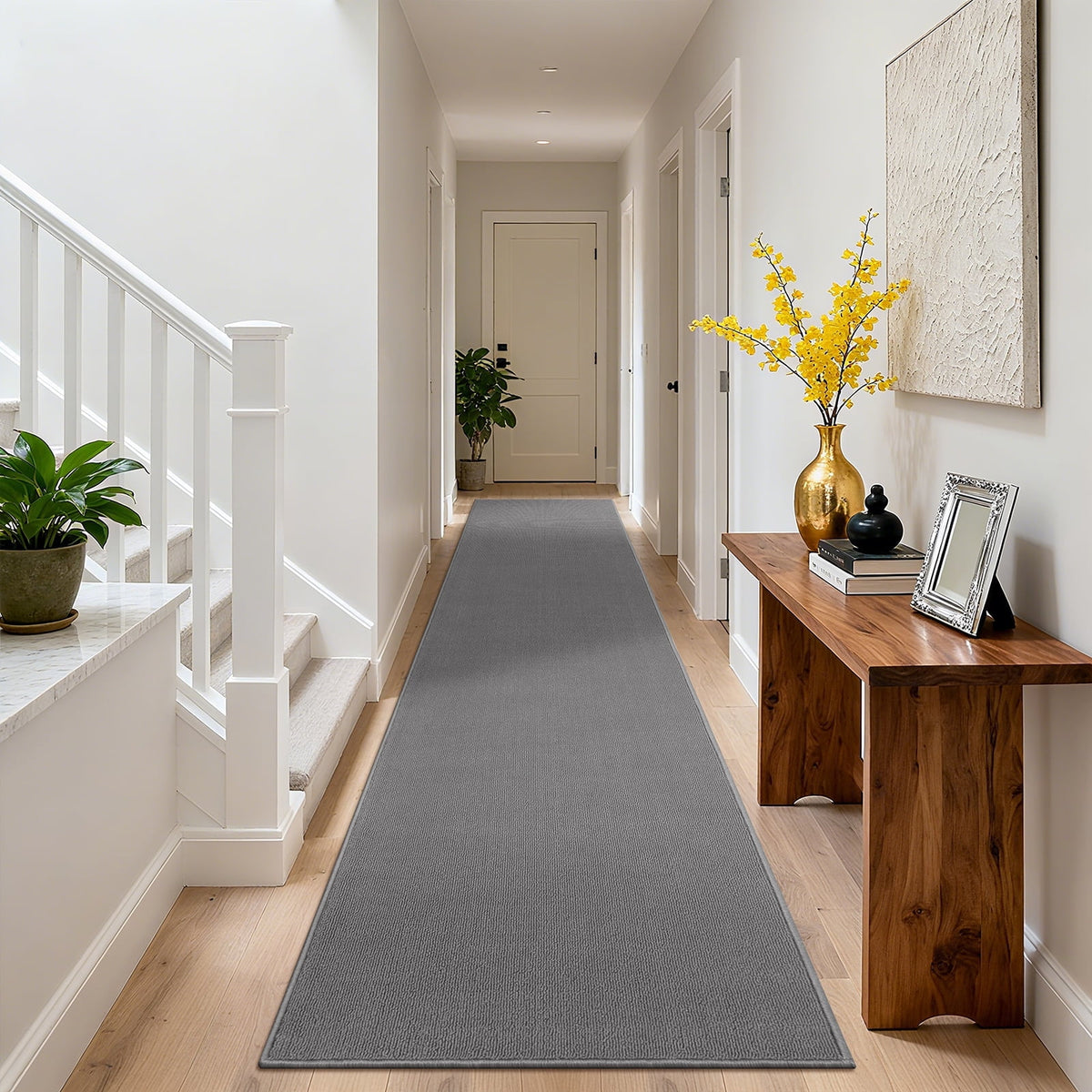MeyJey 2'x10' Runner Rug Non Slip Washable Farmhouse Hallway Rug for Kitchen/Laundry Room, Gray