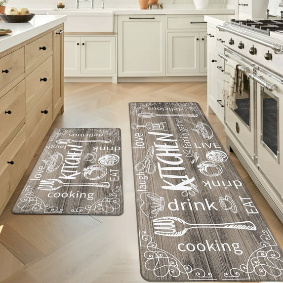 MeyJey Farmhouse Kitchen Rug Set of 2, Non-Slip Anti-Fatigue Waterproof Cushioned Mat for Kitchen, Dining & Laundry Room, 20"x31.5"+20"x59"