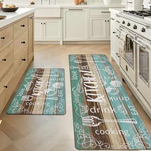 MeyJey Farmhouse Kitchen Rug Set of 2, Non-Slip Anti-Fatigue Waterproof Cushioned Mat for Kitchen, Dining & Laundry Room, 20"x31.5"+20"x59"