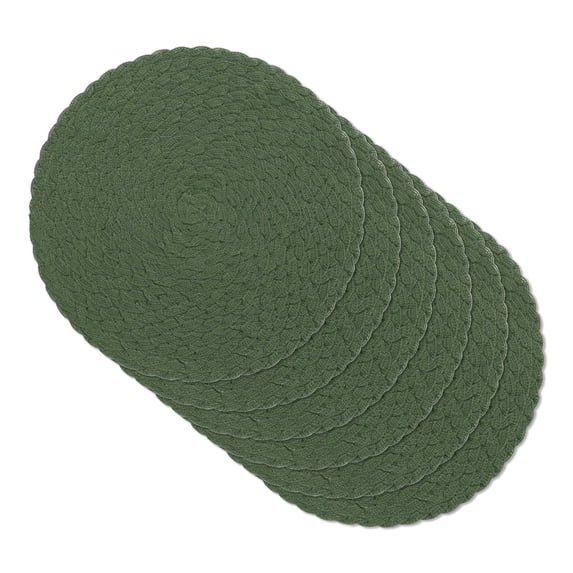 MeyJey 15" Braid Round Placemat Set of 6, Large Cotton Woven Non-Slip Placemat Set of 6 Heat Resistant Placemat 6 Piece, Olive Green