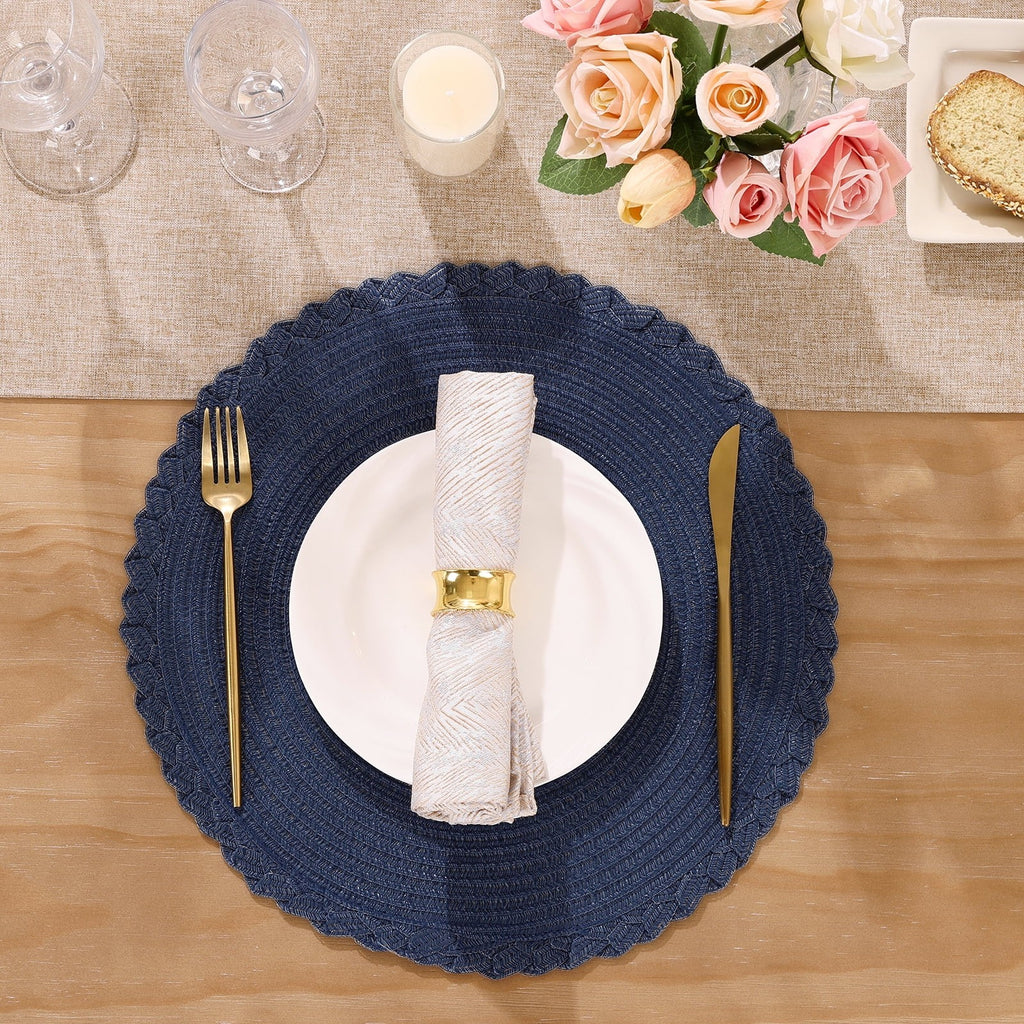 MeyJey 15" Braid Round Placemat Set of 6, Large Cotton Woven Non-Slip Placemat Set of 6 Heat Resistant Placemat 6 Piece, Coffee