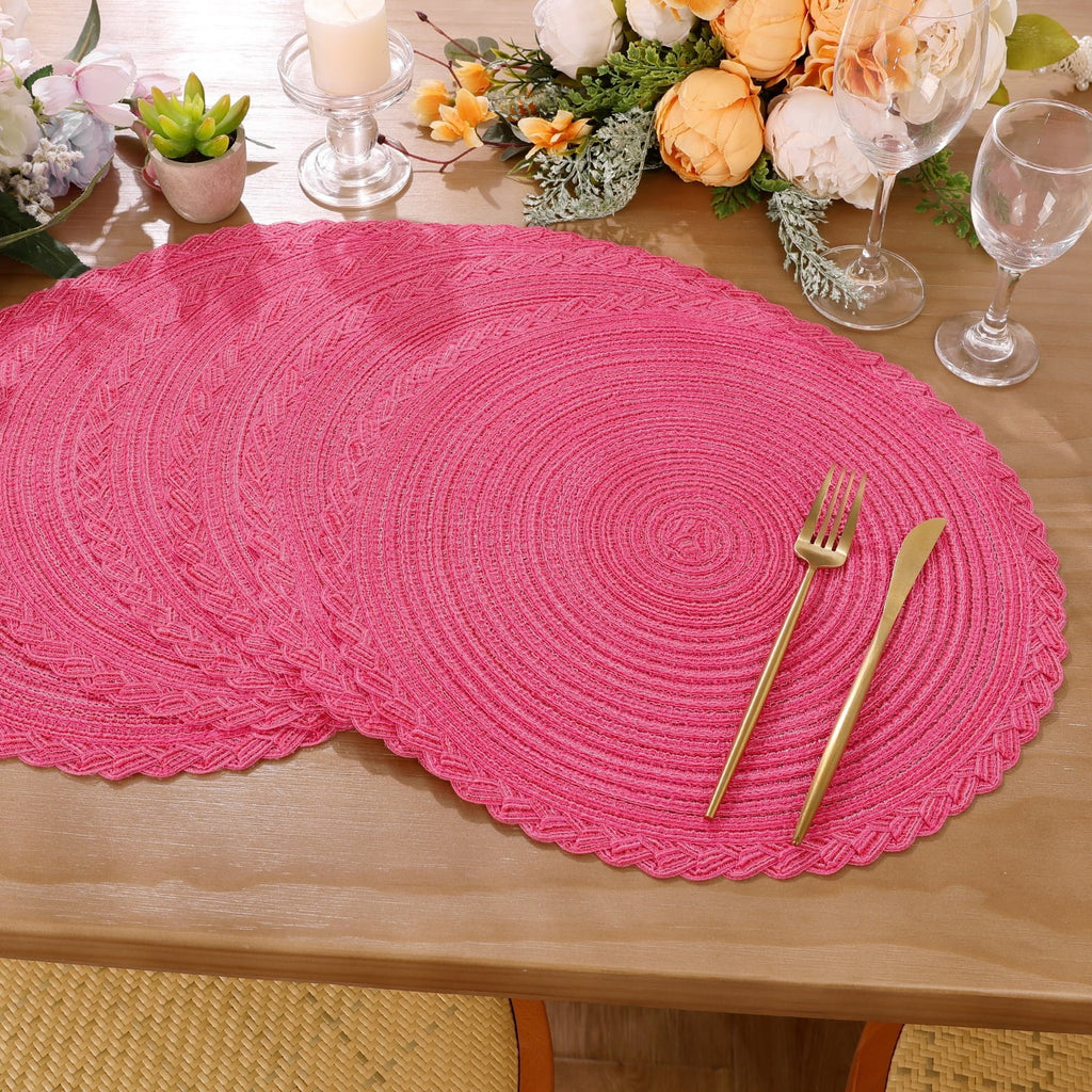 MeyJey 15" Braid Round Placemat Set of 6, Large Cotton Woven Non-Slip Placemat Set of 6 Heat Resistant Placemat 6 Piece, Coffee