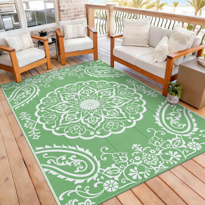 MeyJey Outdoor Rugs for Patio, Patio Rug Waterproof RV Mats, Plastic Straw Camping Area Rug for Indoor Porch Balcony Beach Mat