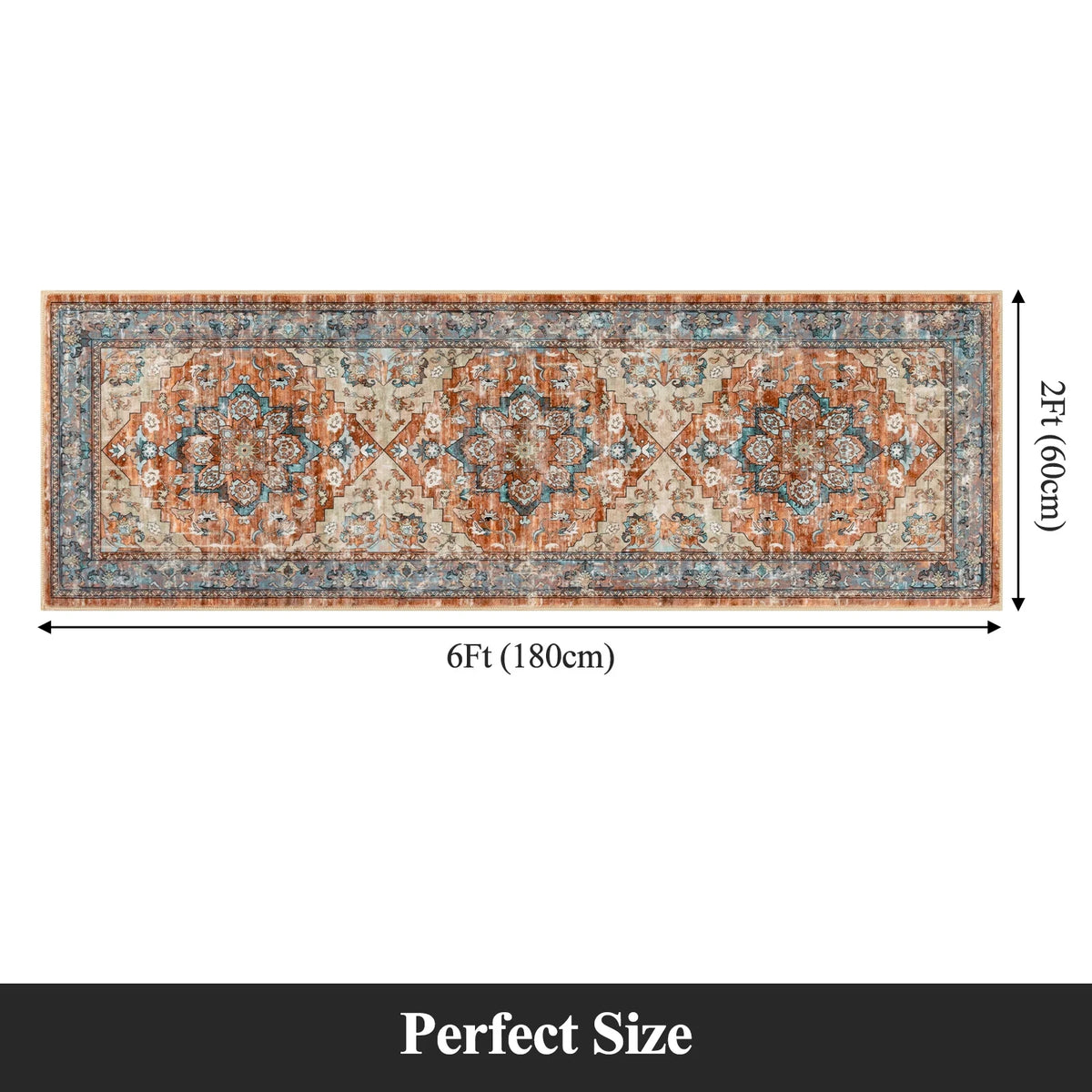 MeyJey 2'x6' Persian Vintage Runner Rug for Hallways, Non-Slip Machine Washable Area Rug Indoor Carpet Distressed Oriental Floor Rug for Bedroom/Dining/Living/Laundry Room