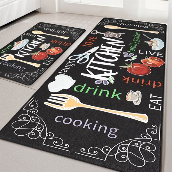 MeyJey Farmhouse Kitchen Rug Set of 2, Non-Slip Anti-Fatigue Waterproof Cushioned Mat for Kitchen, Dining & Laundry Room, 20"x31.5"+20"x59"