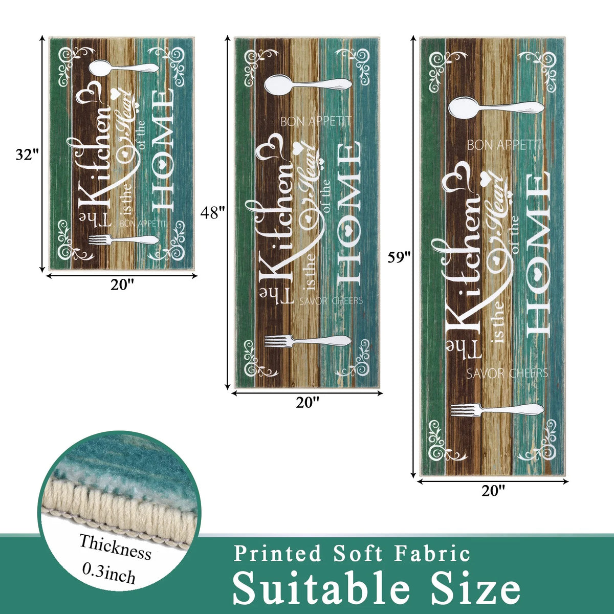 MeyJey Farmhouse Kitchen Rug Set, 3 Piece Non-Slip Kitchen Mat Machine Washable Runner Rug for Home Floor and Living Room, Washed