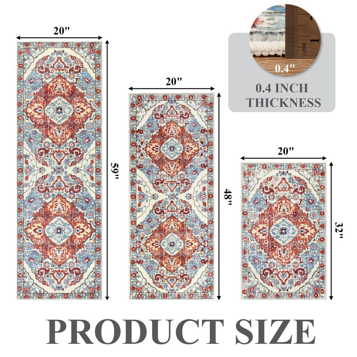 MeyJey Boho Kitchen Rug and Mat Set 3 Piece, Non-Slip Machine Washable Rugs for Kitchen Floor Dining/Laundry/Living Room