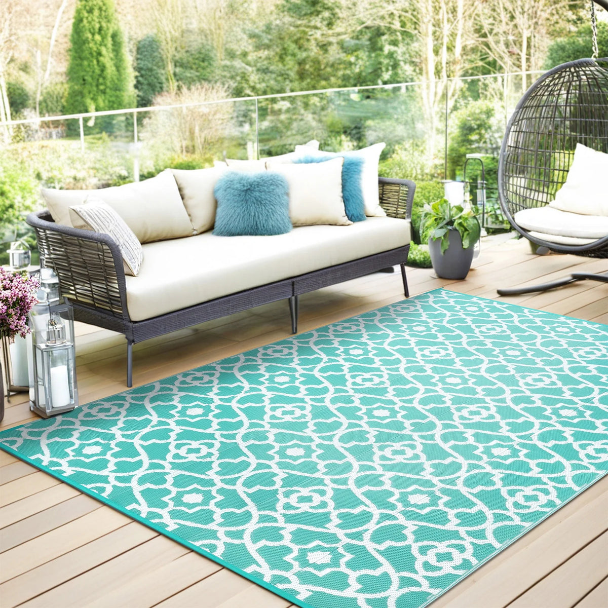 MeyJey  Outdoor Rug Reversible Waterproof Oversize Indoor/Outdoor Plastic Mat for RV, Camping, Patio, Teal