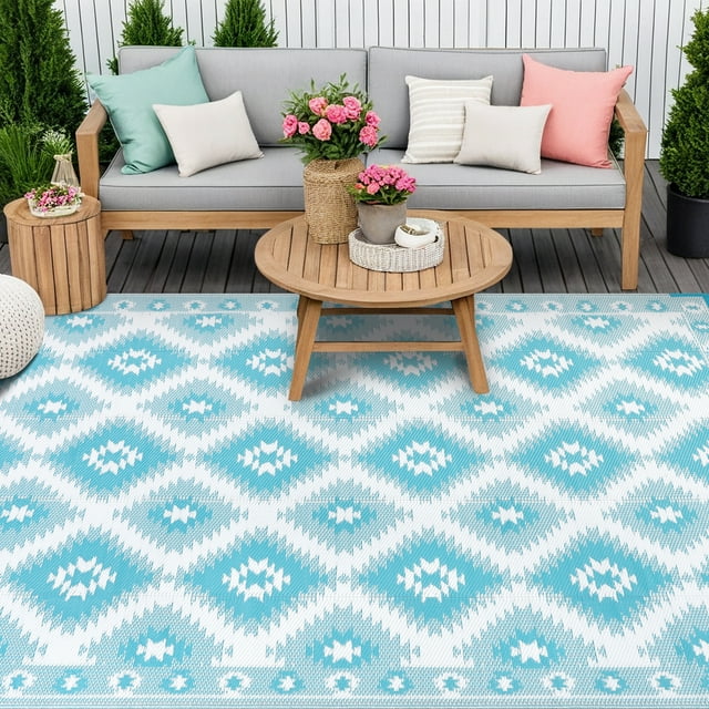 MeyJey 6'x9' Outdoor Rug Reversible Waterproof Oversize Indoor/Outdoor Plastic Mat for RV, Camping, Patio, Teal
